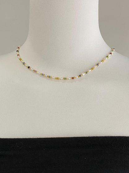 Pearl & Sapphire Beaded Choker