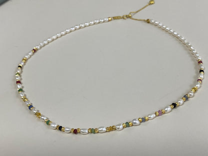 Pearl & Sapphire Beaded Choker