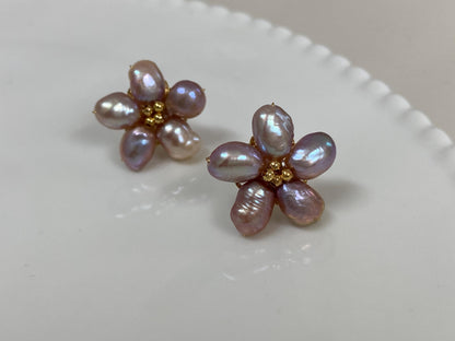 Spring Flower Purple Freshwater Pearl Stud Earrings