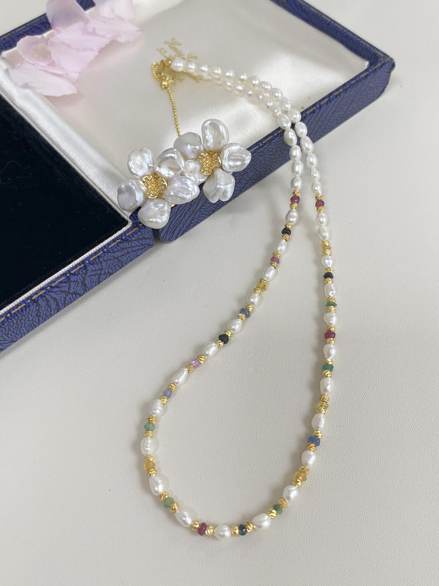 Handmade Baroque Pearl Flower Stud Earrings 18K Gold