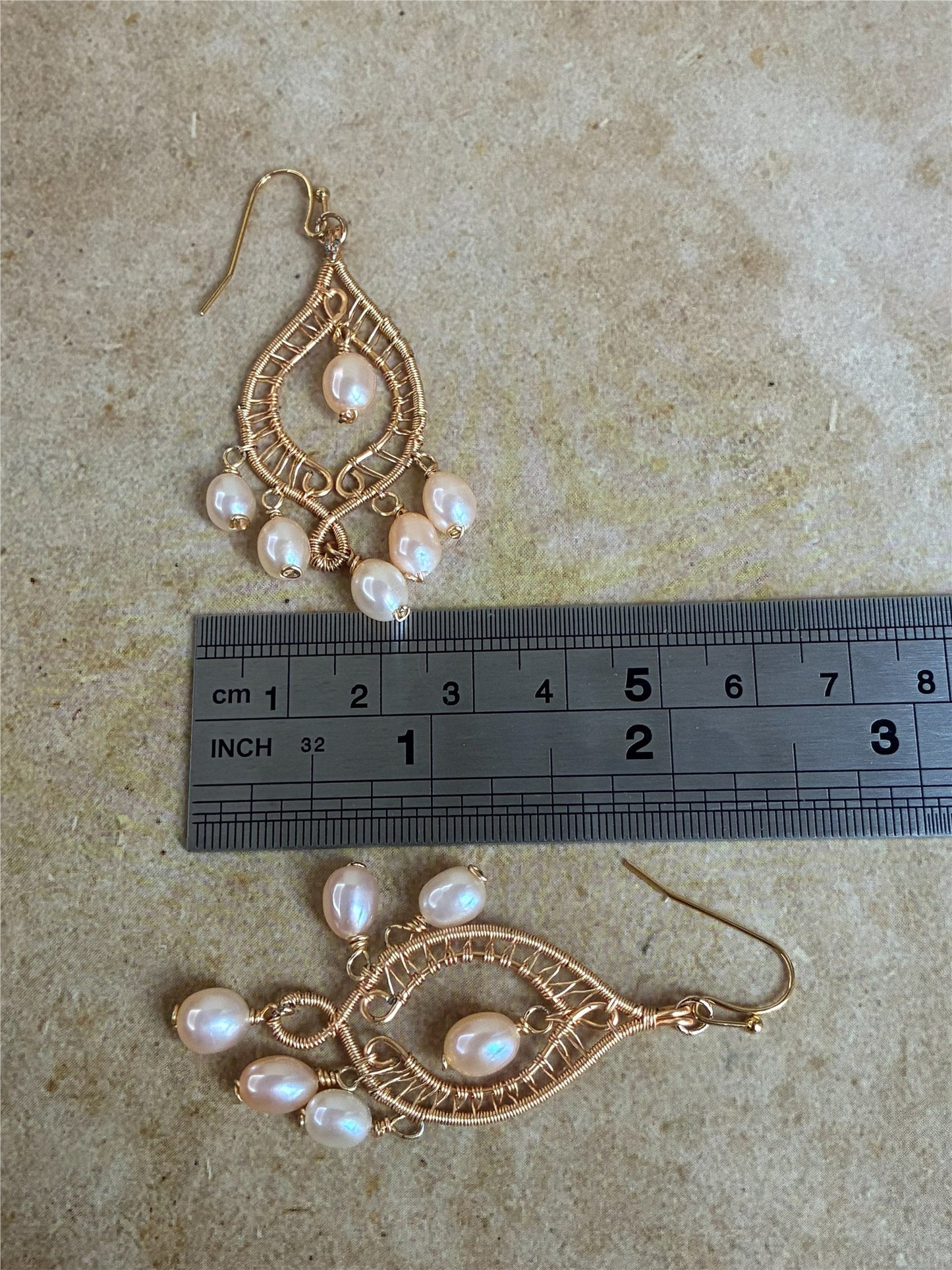 Gold Pearl Chandelier Earrings