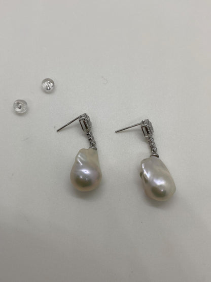 Baroque Pearl Drop Earrings – Sterling Silver and Cubic Zirconia Statement Earrings, Gift for Her