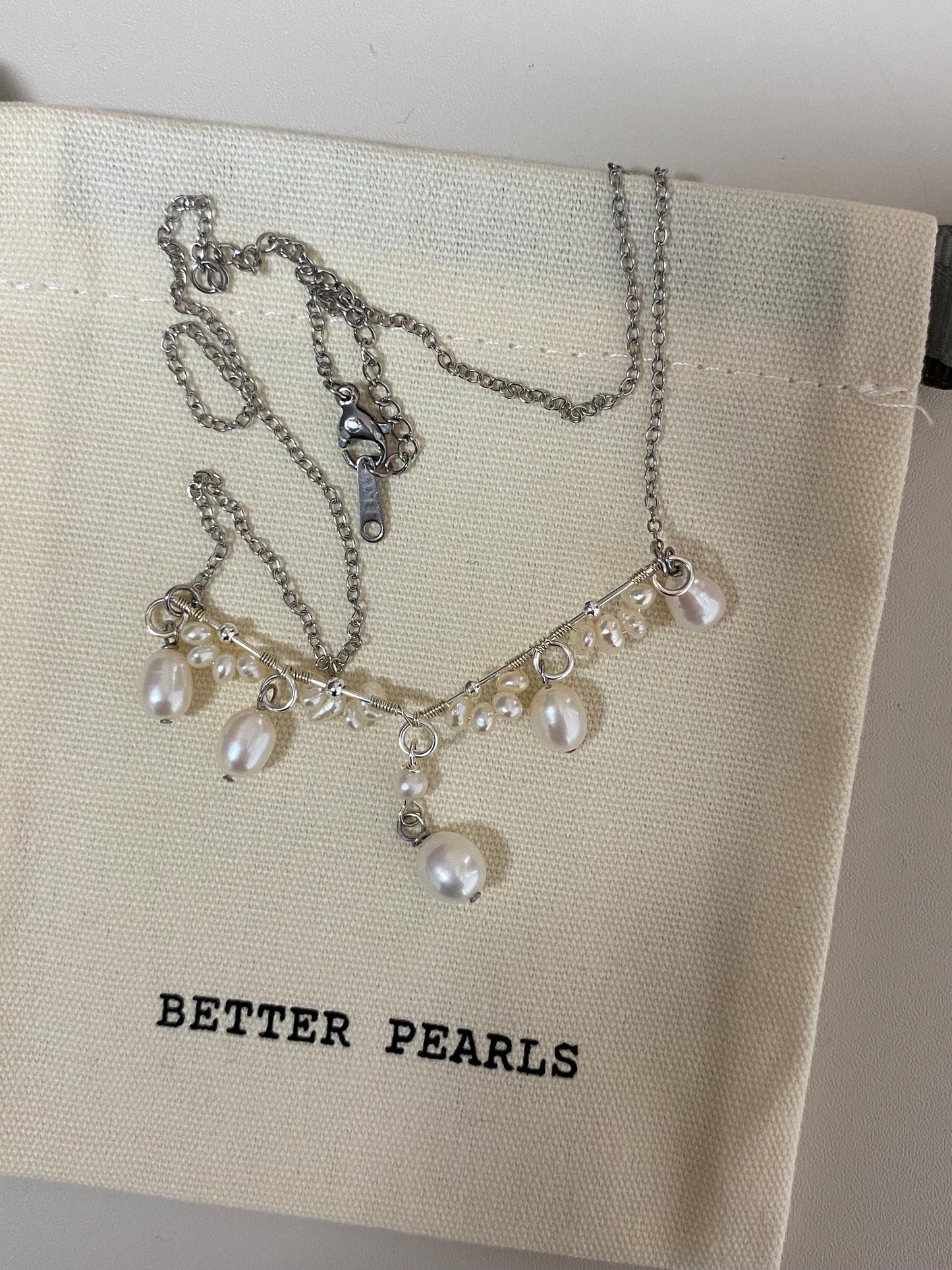Freshwater Pearl Cluster Pendant Necklace, Baroque Teardrop Pearl Pendant, Dainty Handmade Pearl Jewelry, Minimalist Bridal Necklace