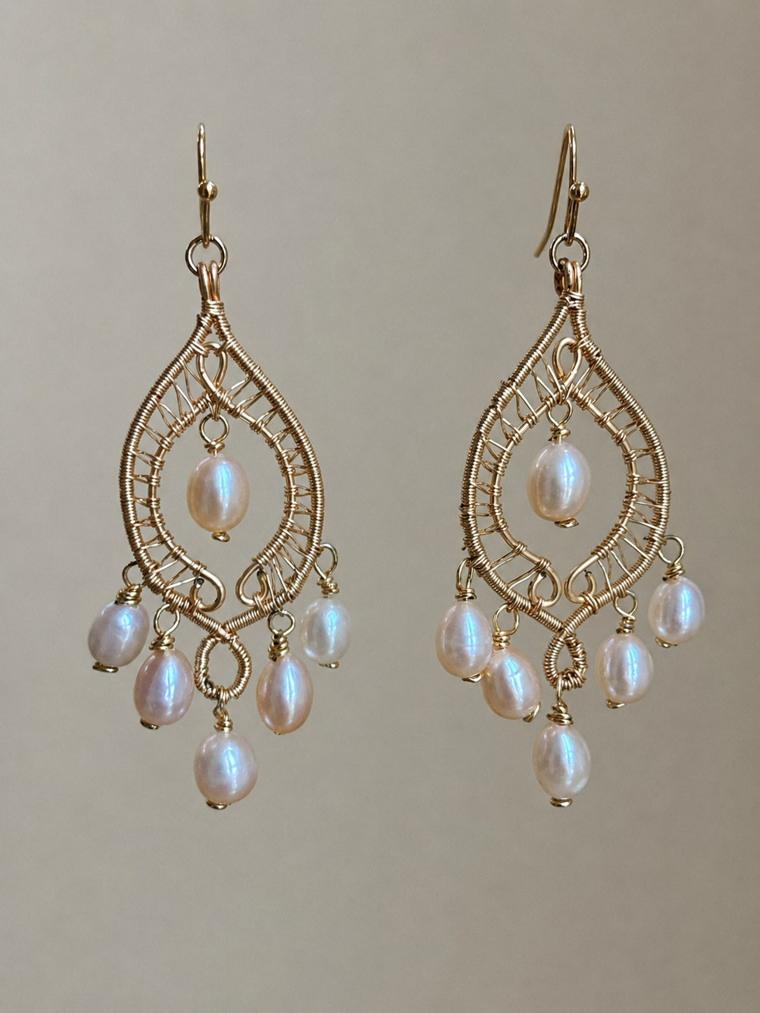 Gold Pearl Chandelier Earrings