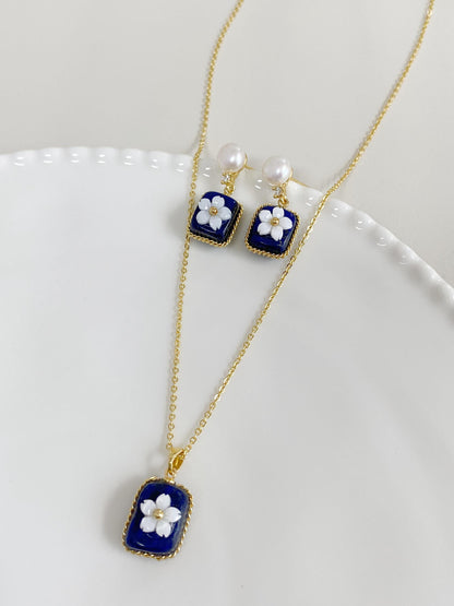 Vintage Lapis Lazuli & Pearl Gold Drop Earrings