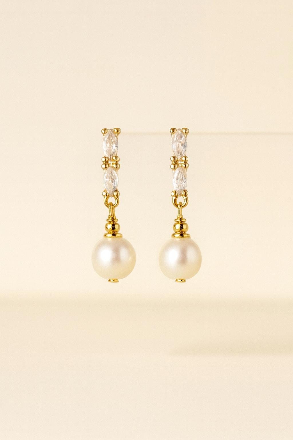 Freshwater Pearl & CZ Drop Earrings
