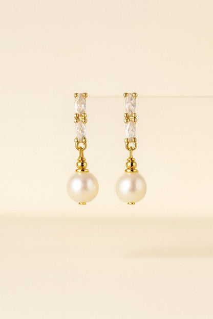 Freshwater Pearl & CZ Drop Earrings