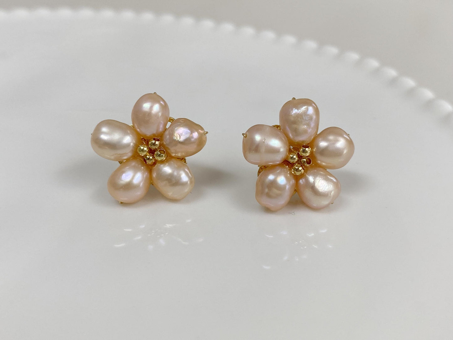 Spring Flower Pearl Stud Earrings