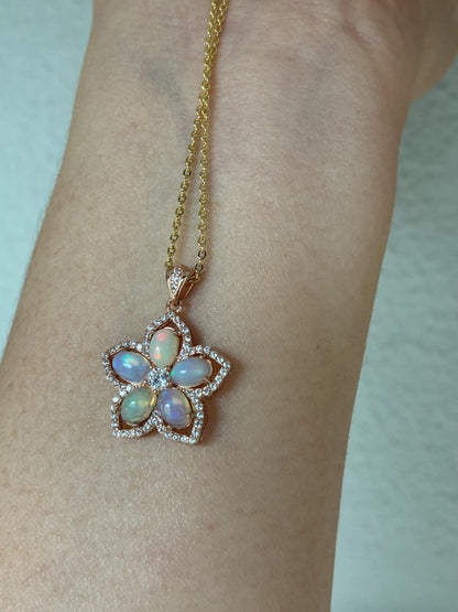 Opal Flower Pendant Necklace