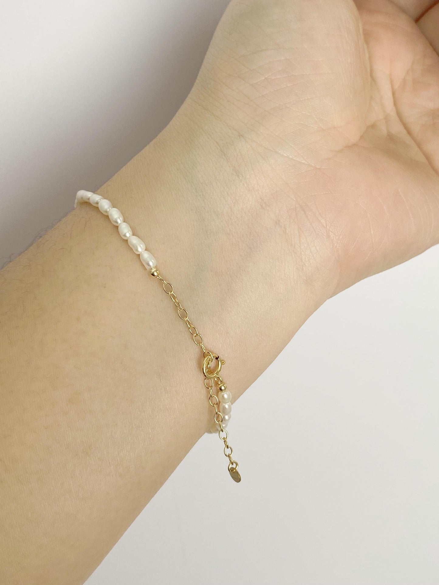 Delicate Freshwater Pearl Bracelet 2-3mm | Handmade Gold Chain & Pearl Bracelet | Elegant Pearl Jewelry for Women