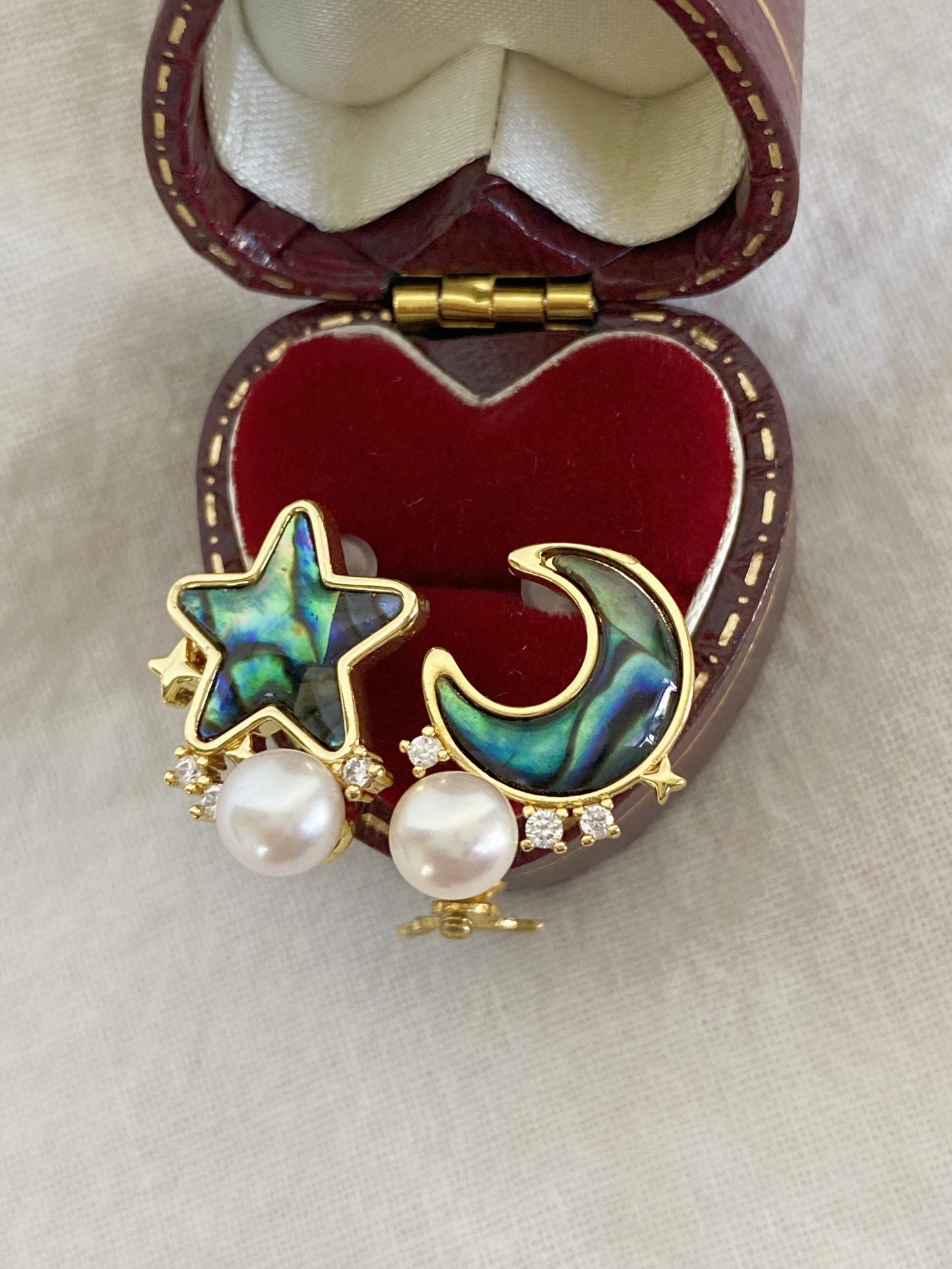 Moon & Star Abalone Pearl Earrings