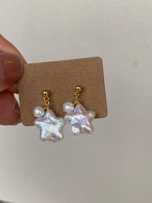 Baroque Star Pearl Earrings – Freshwater Pearl Drop Earrings – Gold Plated Handmade Jewelry – Unique Gift for Her