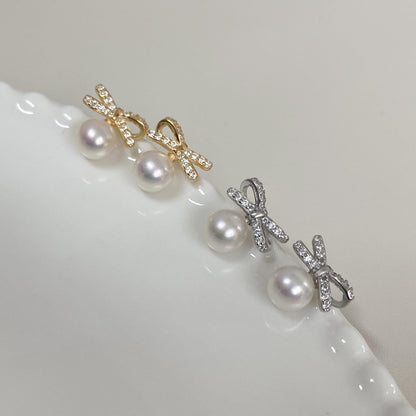 Akoya Pearl Bow Stud Earrings in Sterling Silver