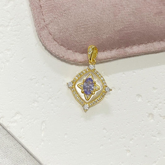 Tanzanite Pendant Necklace with Zircon Halo