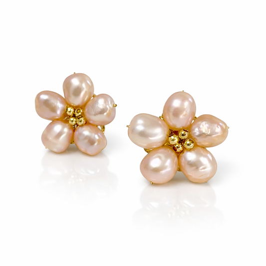 Spring Flower Pearl Stud Earrings