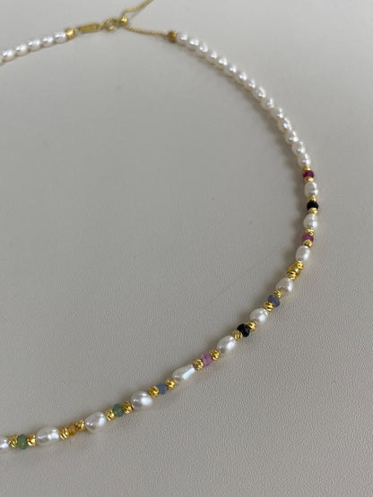 Pearl & Sapphire Beaded Choker
