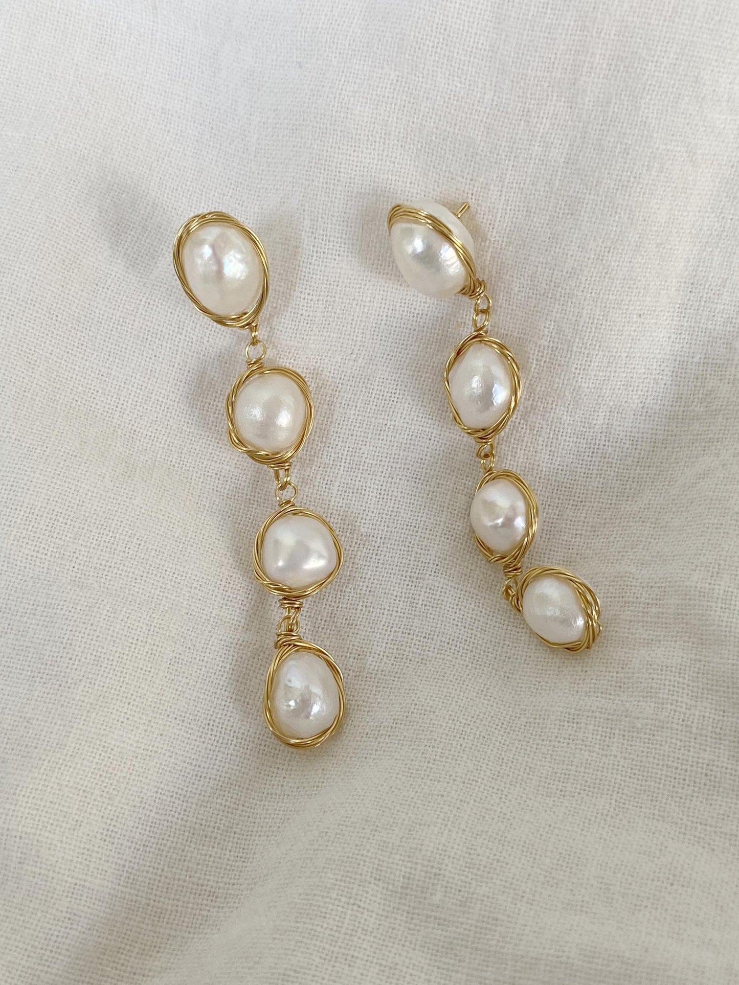 Handmade Gold Wire Wrapped Baroque Pearl Drop Earrings