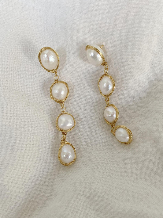 Handmade Gold Wire Wrapped Baroque Pearl Drop Earrings