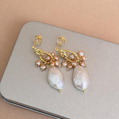 Baroque Pearl Drop Earrings with Gold Hoop