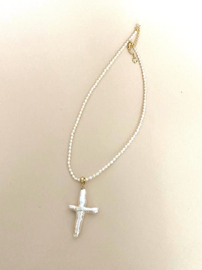 Baroque Pearl Cross Pendant Necklace
