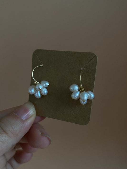 Pearl Cluster Hoop Earrings