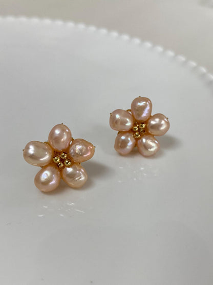 Spring Flower Pearl Stud Earrings