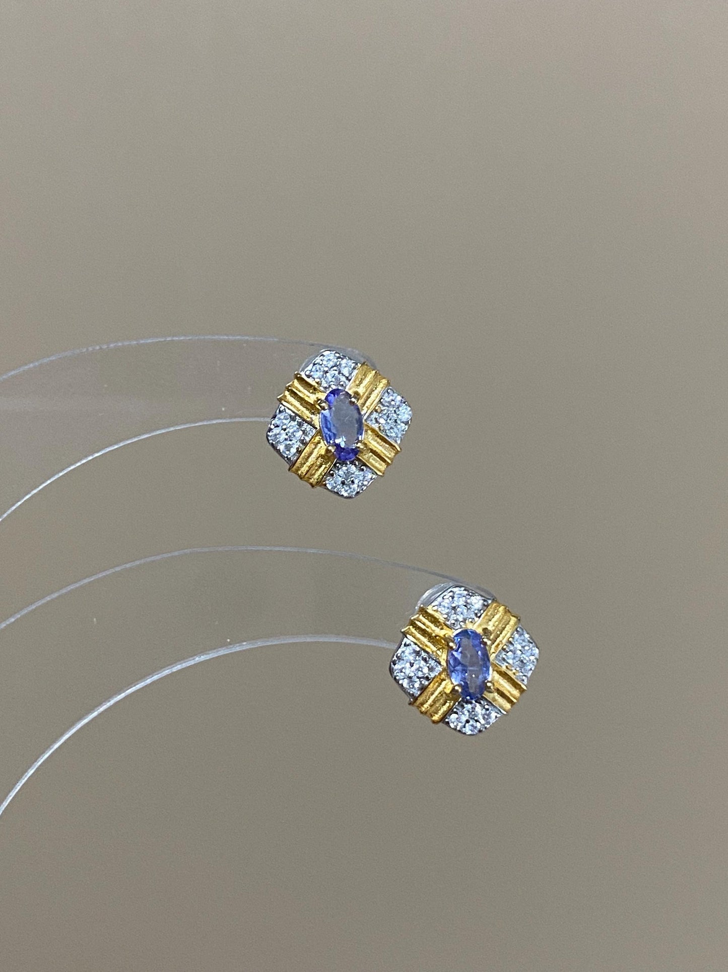 Tanzanite Stud Earrings Sterling Silver – Gold & Silver Plated Geometric Earrings, Dainty December Birthstone Gift, Fine Jewelry for Her