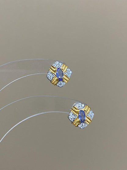 Tanzanite Stud Earrings Sterling Silver – Gold & Silver Plated Geometric Earrings, Dainty December Birthstone Gift, Fine Jewelry for Her
