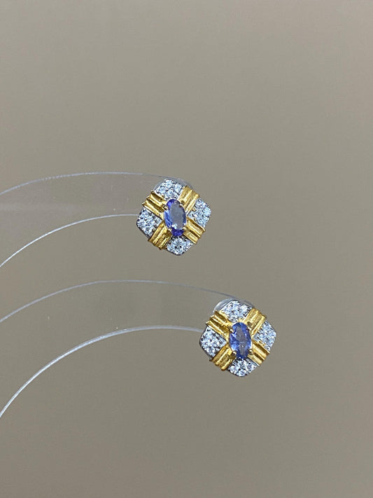 Tanzanite Stud Earrings Sterling Silver – Gold & Silver Plated Geometric Earrings, Dainty December Birthstone Gift, Fine Jewelry for Her