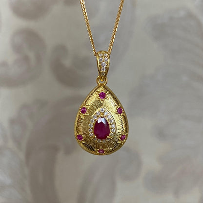 Vintage Ruby Teardrop Pendant Necklace