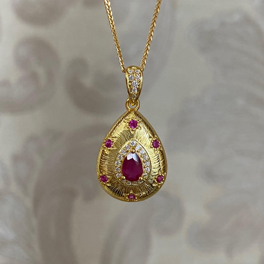 Vintage Ruby Teardrop Pendant Necklace