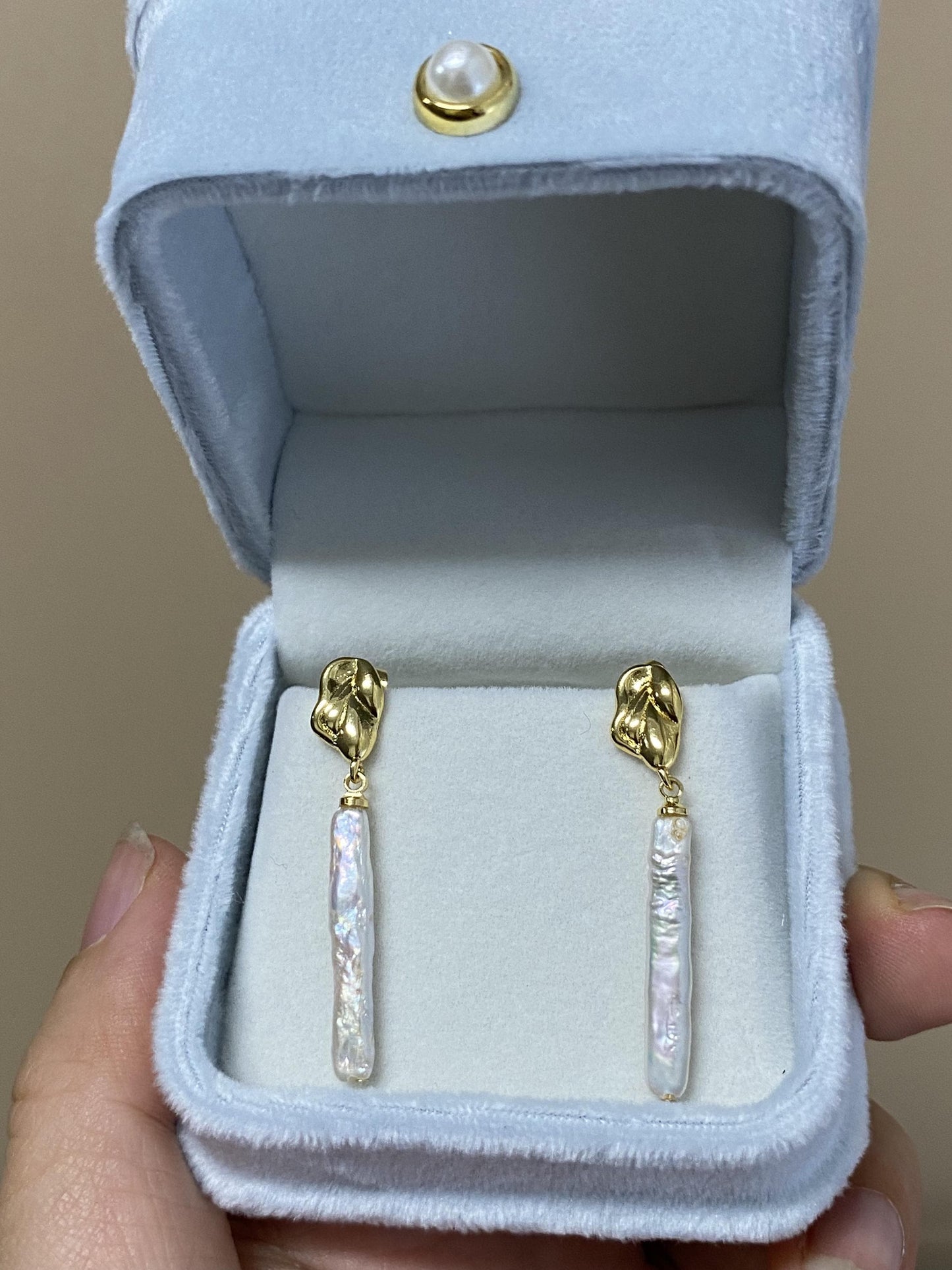 Long Stick Biwa Baroque Pearl Drop Earrings