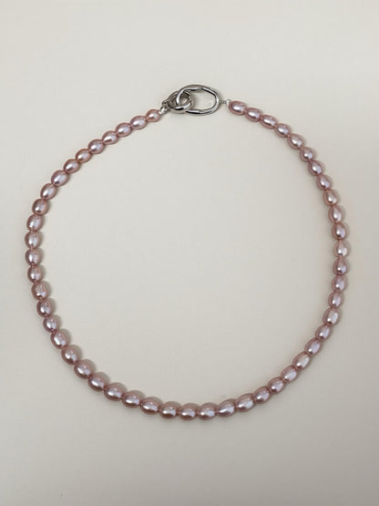 Lavender Freshwater Pearl Necklace, Oval Rice Pearls Choker, Minimalist Pearl Strand, Dainty Layering Jewelry, Gift for Her