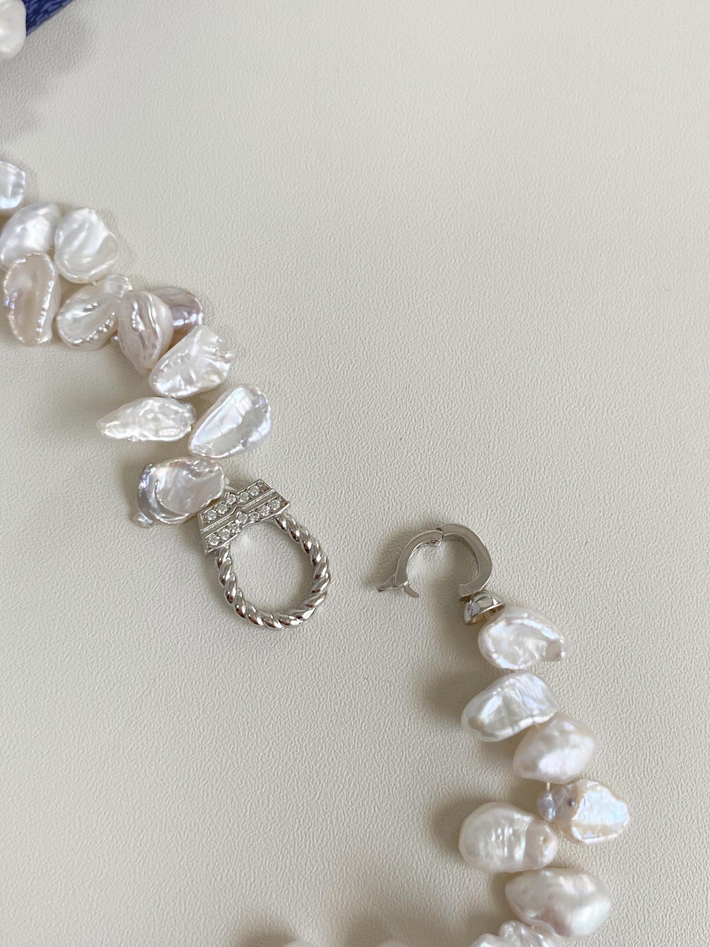 Baroque Pearl Necklace with Silver Zircon Clasp