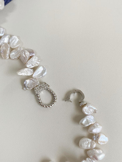 Baroque Pearl Necklace with Silver Zircon Clasp