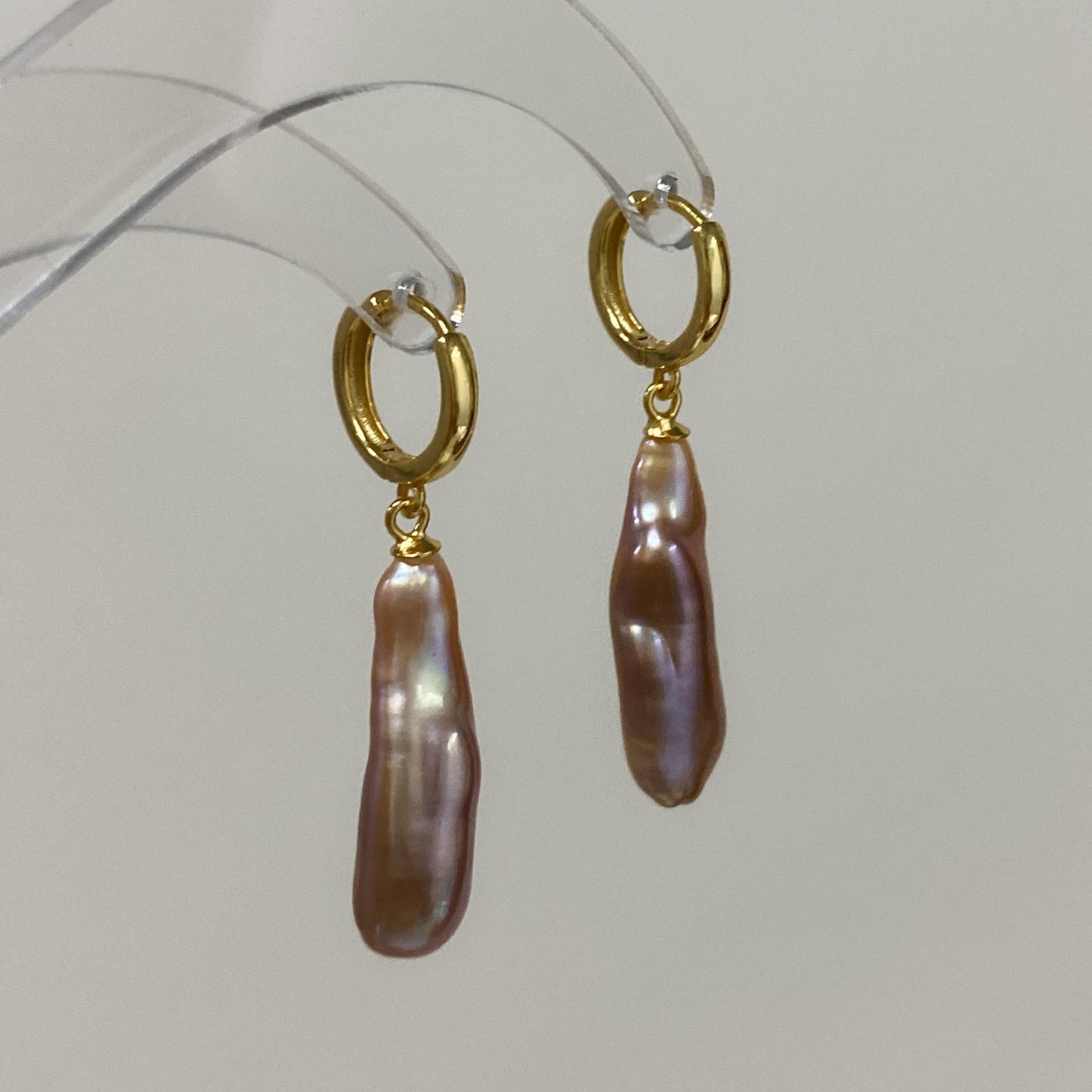Gold Hoop Baroque Pink Purple Pearl Drop Earrings