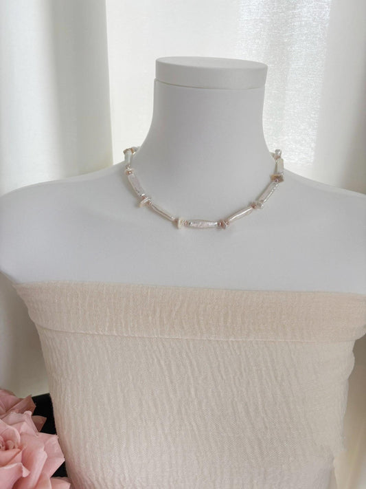 White Stick Pearl Choker Necklace