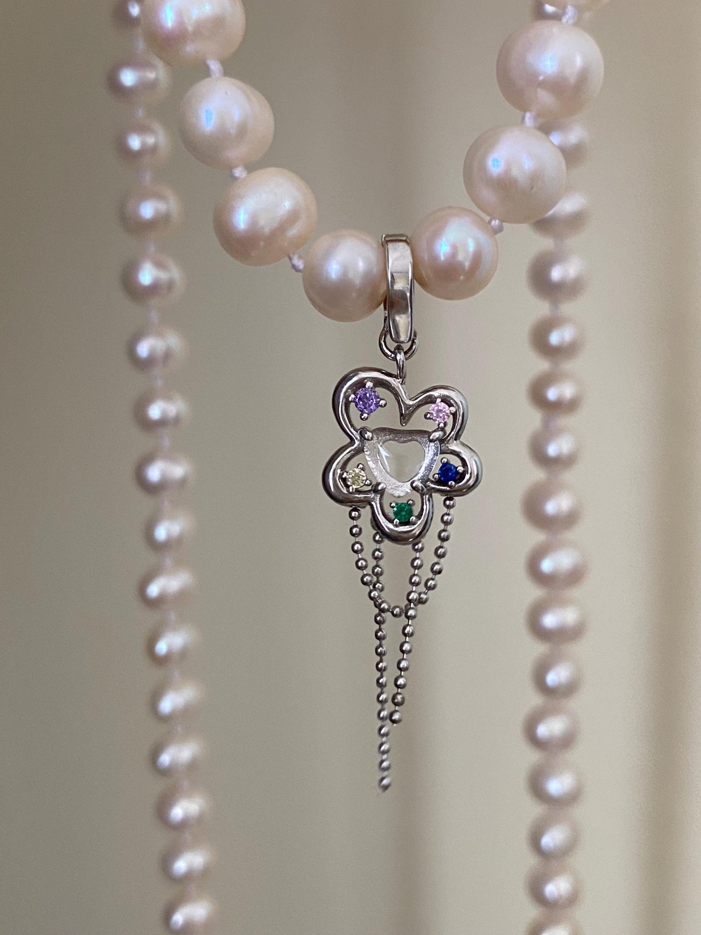 Sterling Silver Flower Pendant with Colorful Gemstones