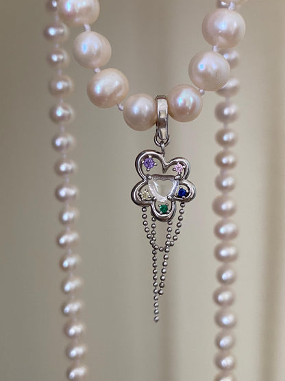 Sterling Silver Flower Pendant with Colorful Gemstones