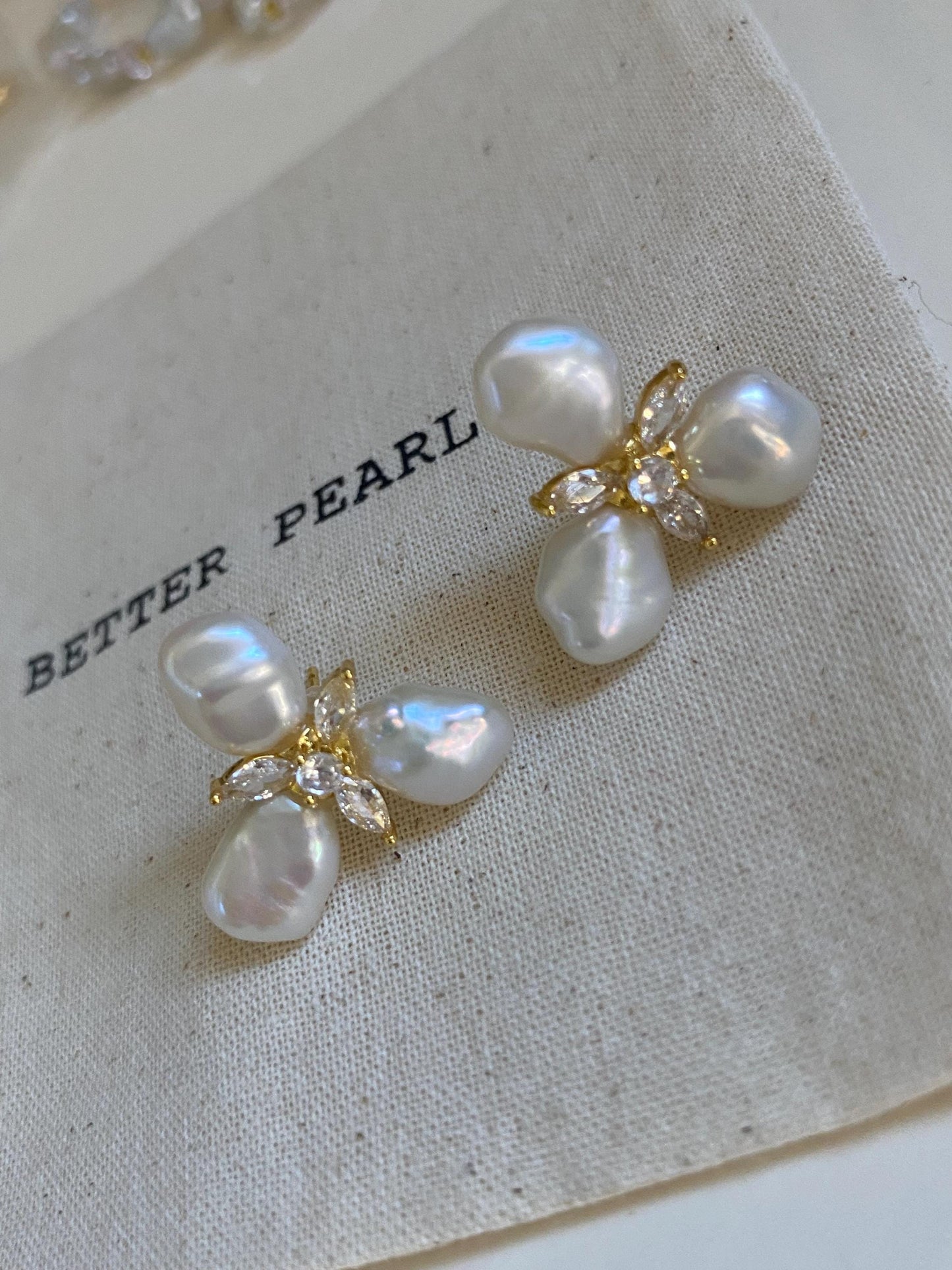 Baroque Pearl Flower Stud Earrings