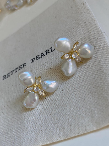 Baroque Pearl Flower Stud Earrings