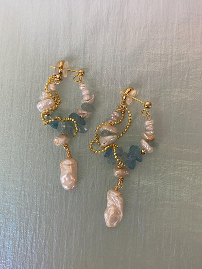 Baroque Pearl & Aquamarine Earrings