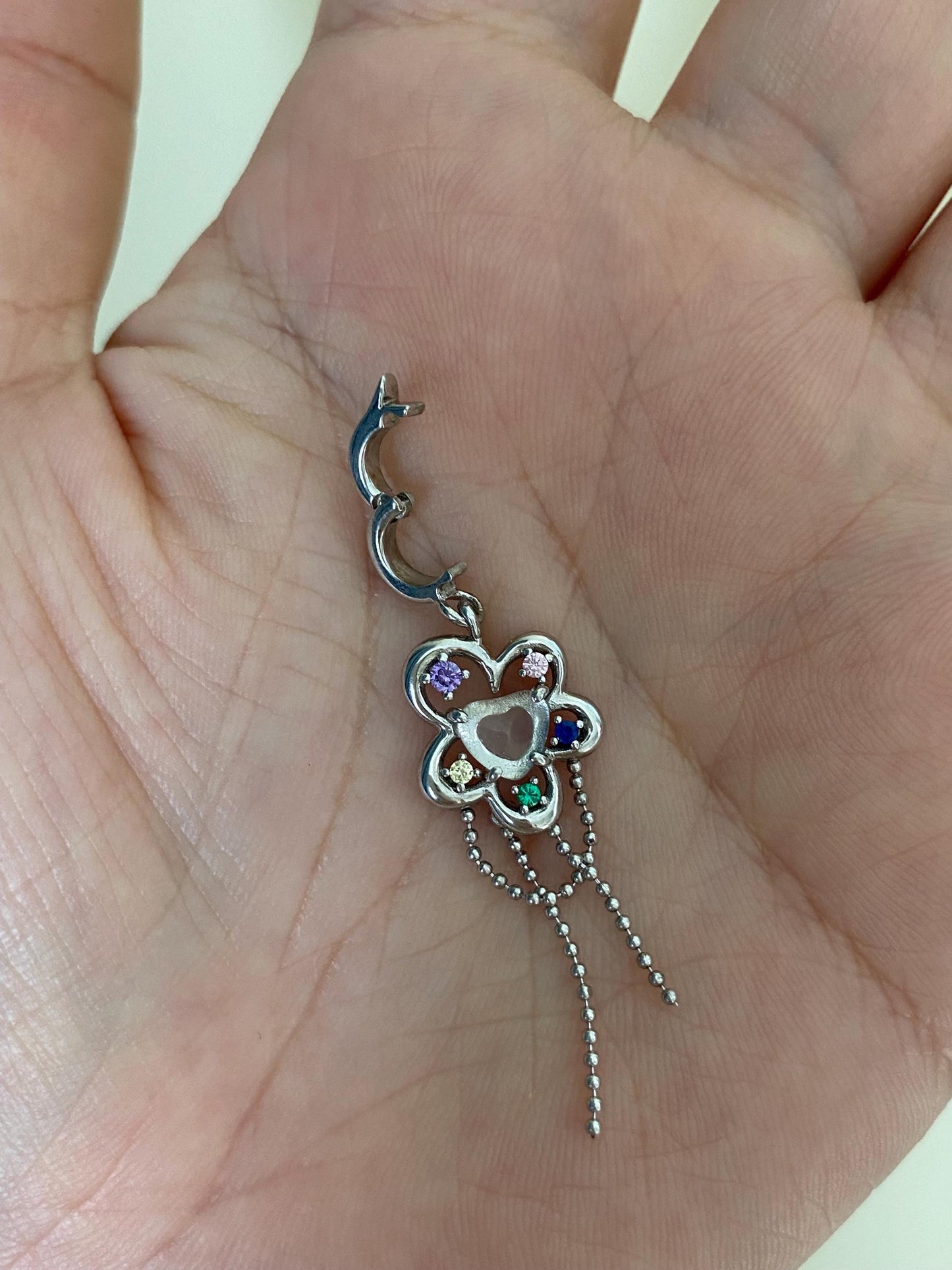 Sterling Silver Flower Pendant with Colorful Gemstones