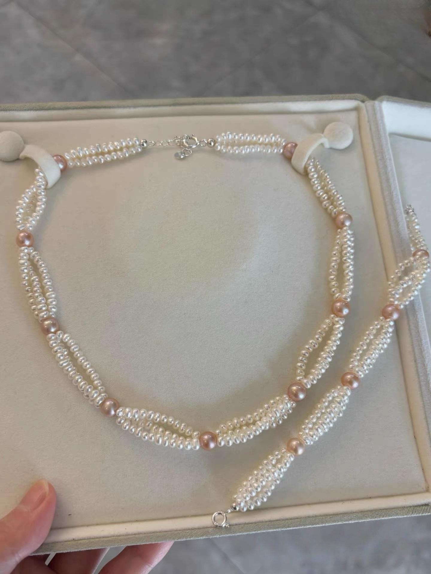 Triple Strand Multicolor Pearl Necklace