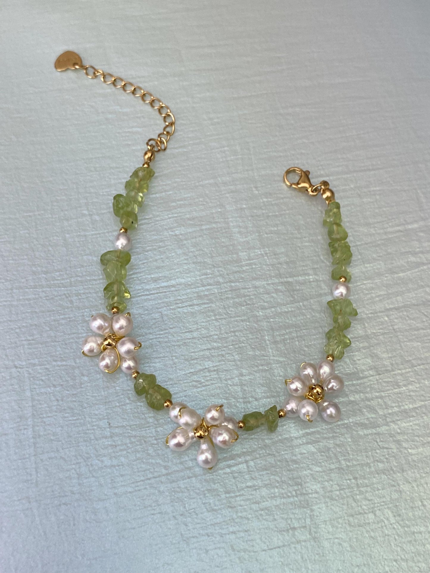 Spring Flower Pearl & Peridot Bracelet