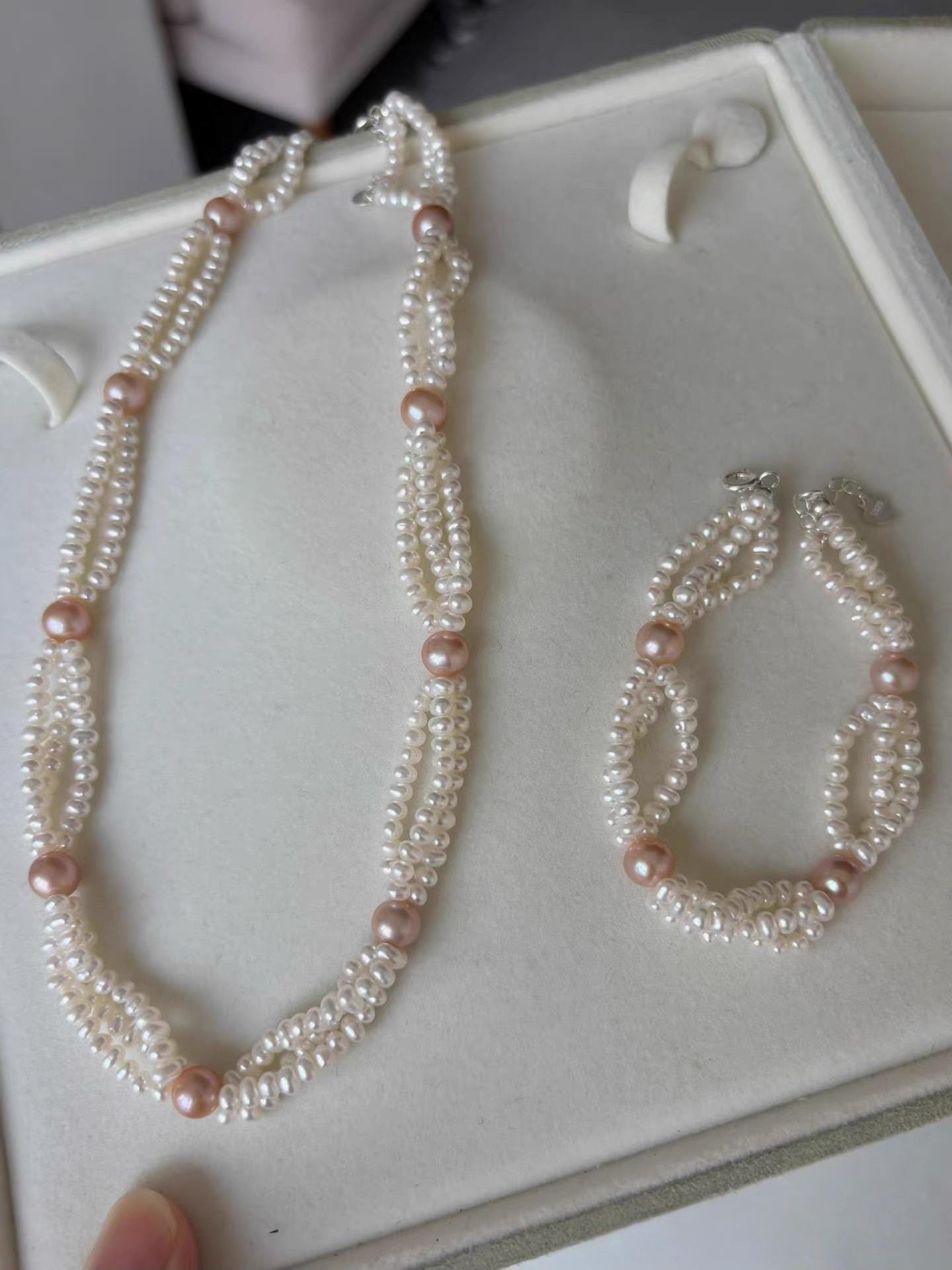 Triple Strand Multicolor Pearl Necklace