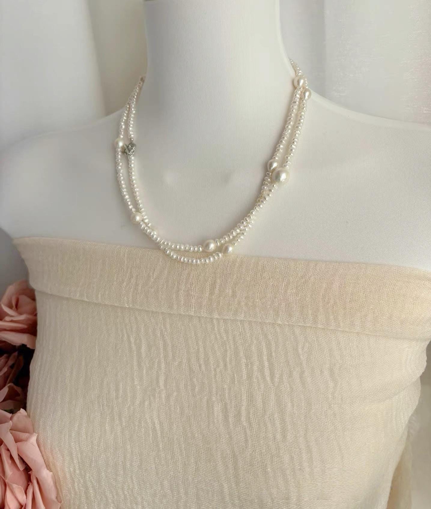 Baroque & Rice Pearl Rope Necklace 95cm