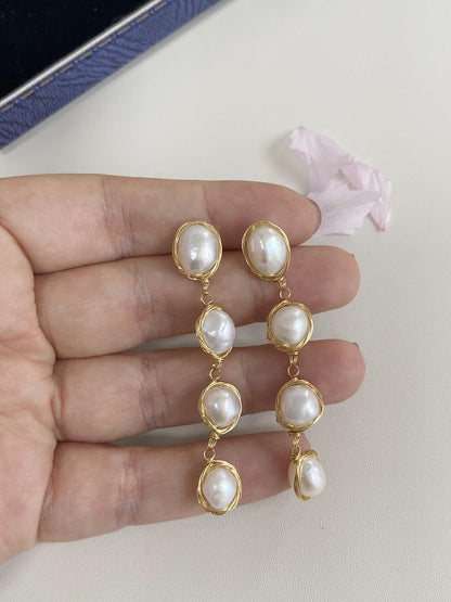 Handmade Gold Wire Wrapped Baroque Pearl Drop Earrings