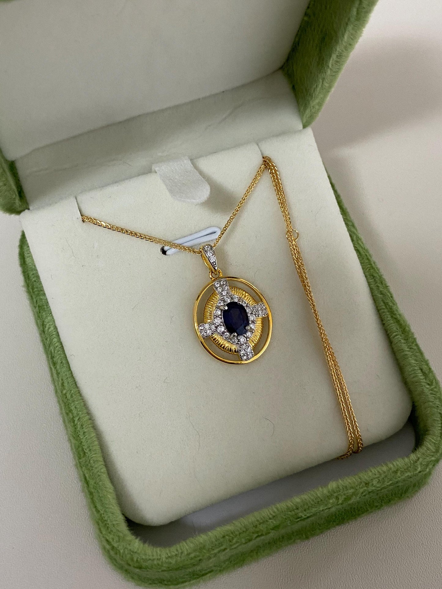 Vintage Sapphire Cross Pendant Necklace