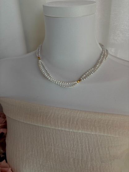 Triple Strand Freshwater Pearl Choker Necklace